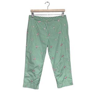 Lilly Pulitzer Vintage Gingham Hi-Rise Crop Pants Green White Butterfly Size 8 P